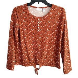 Children's Place NEW Ditsy Floral Ribbed Tie-Frnt Long Slv Henley Top Girl XL 14